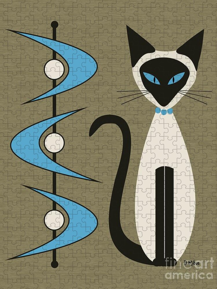 Mid Century Modern Jigsaw Puzzle featuring the digital art Mid Century Siamese with Boomerangs by Donna Mibus