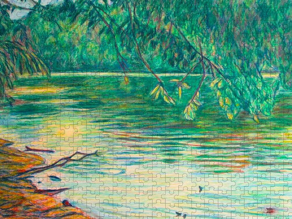 Landscape Jigsaw Puzzle featuring the painting Mid-Spring on the New River by Kendall Kessler