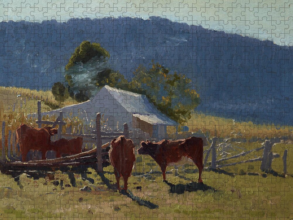 19th Century Art Jigsaw Puzzle featuring the painting Milking Time, 1922 by Elioth Gruner