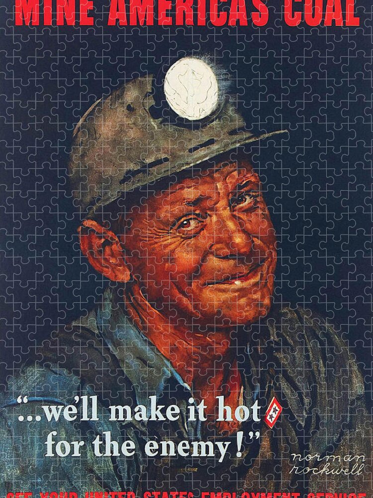 Coal Jigsaw Puzzle featuring the painting Mine America's Coal by Norman Rockwell
