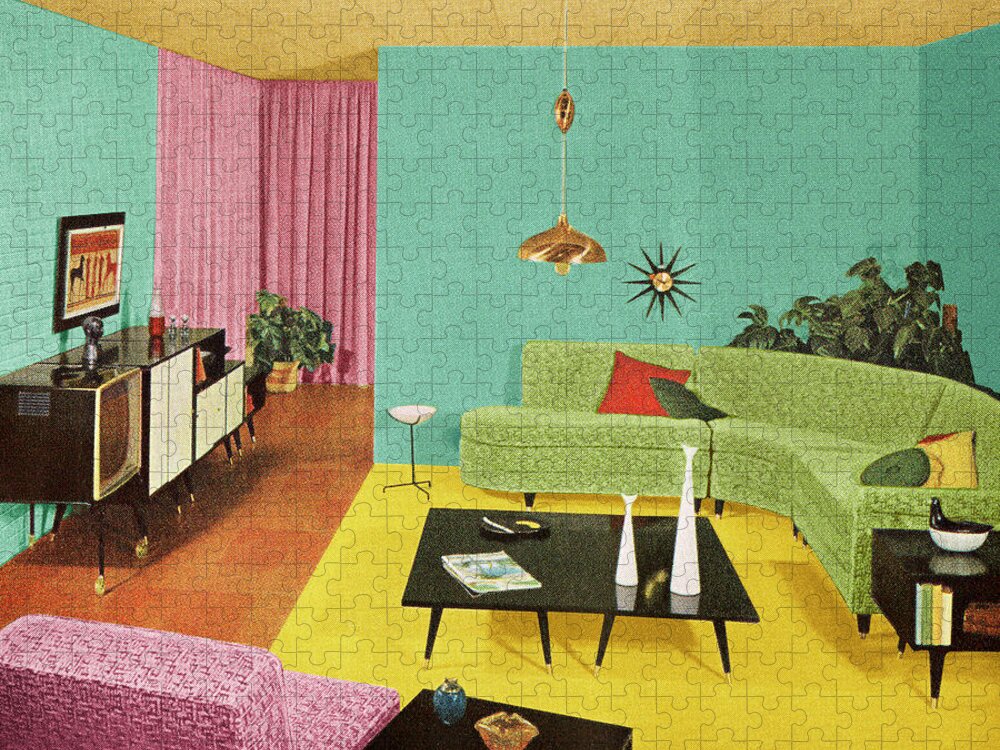 Campy Jigsaw Puzzle featuring the drawing Mod Living Room by CSA Images