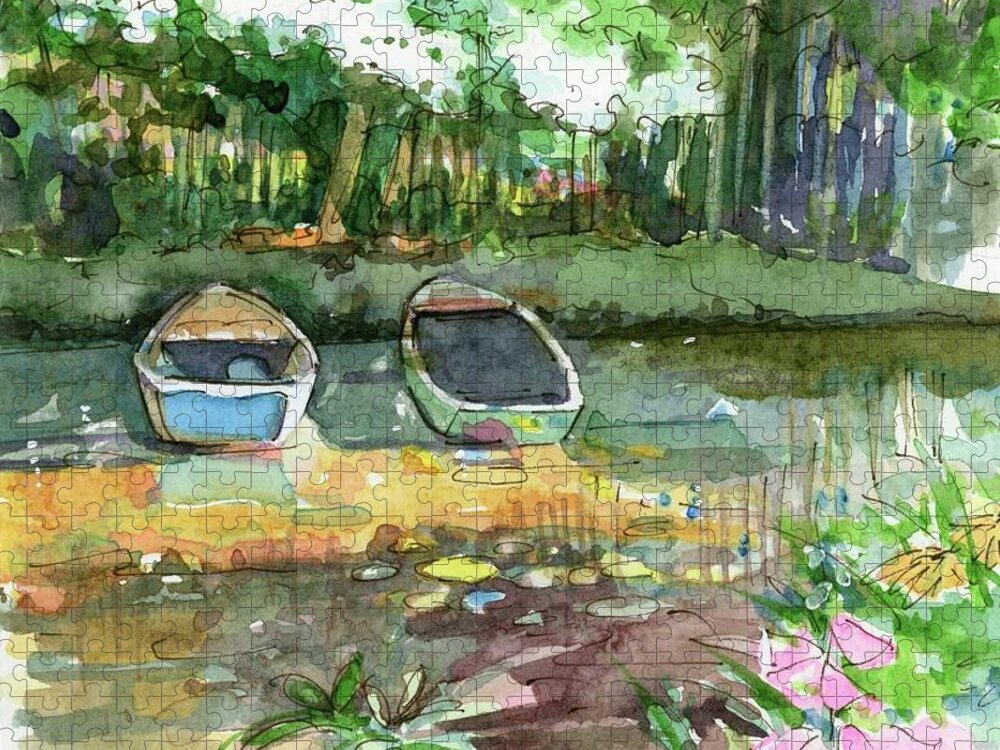 Monet's Pond Jigsaw Puzzle featuring the painting Monet's pond by Rebecca Matthews