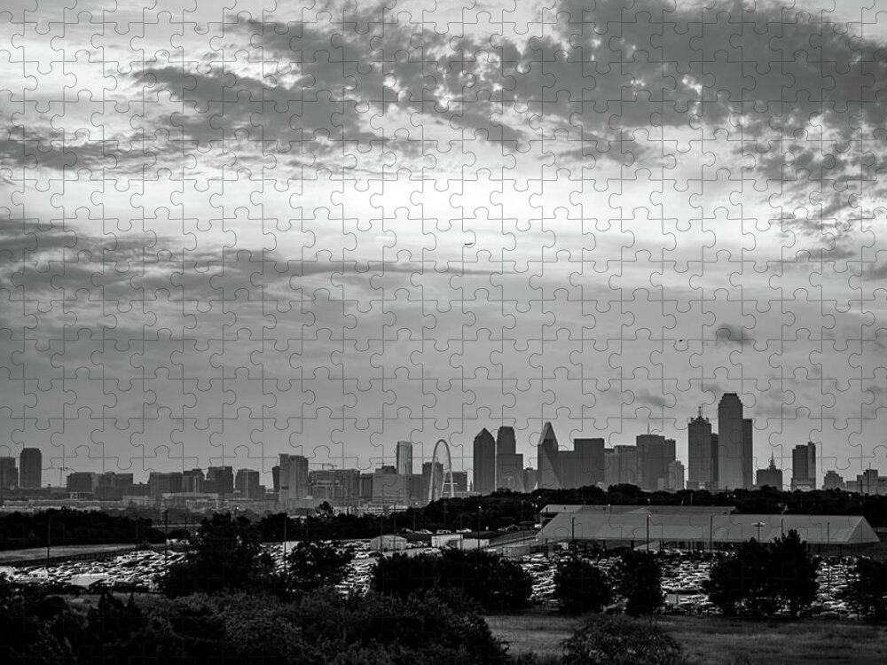 America Jigsaw Puzzle featuring the photograph Monochrome Architecture of the Dallas Skyline by Gregory Ballos