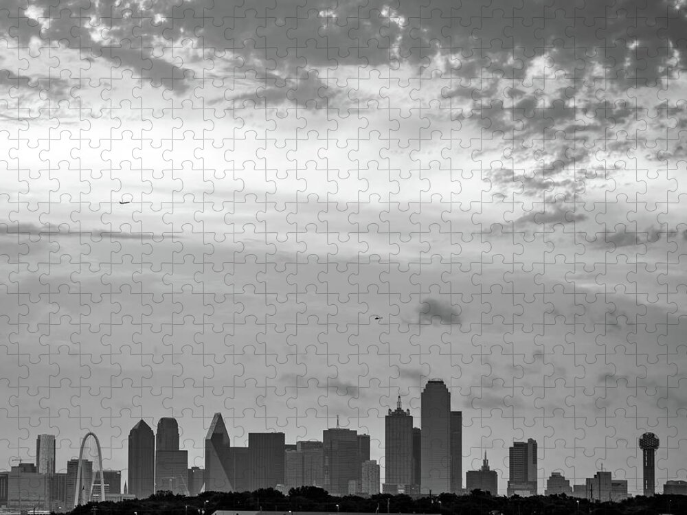 America Jigsaw Puzzle featuring the photograph Monochrome Architecture of the Dallas Skyline - Square Format by Gregory Ballos