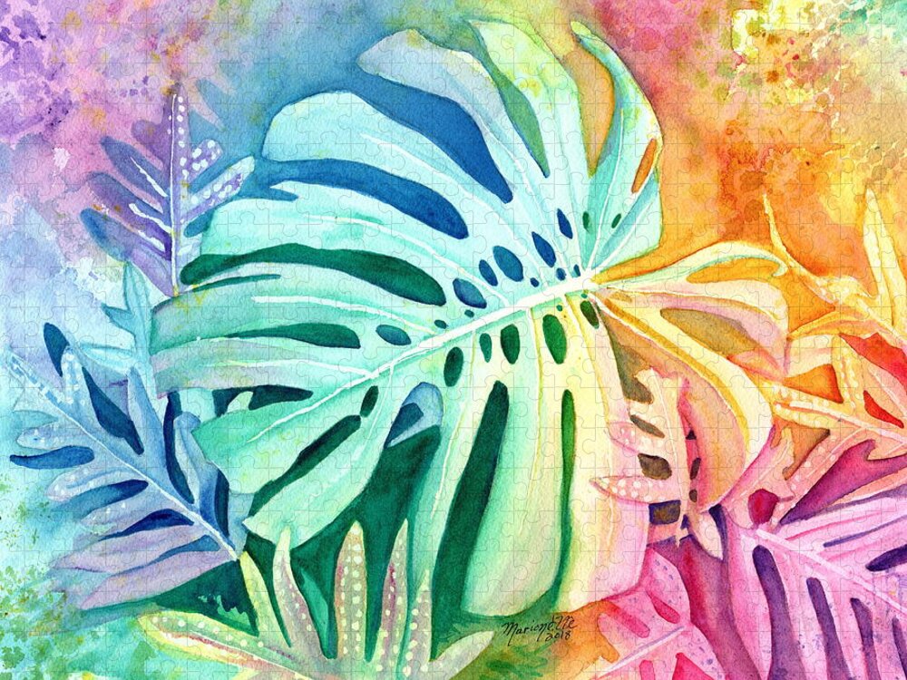 Monstera Jigsaw Puzzle featuring the painting Monstera by Marionette Taboniar