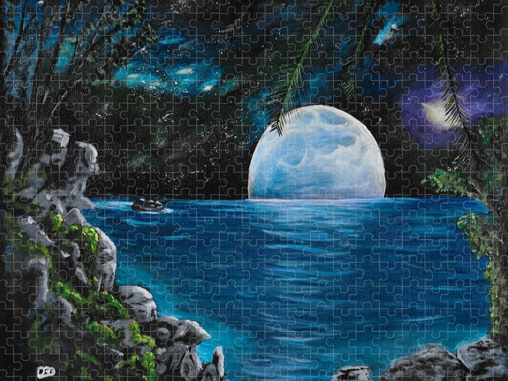 Blue Moon Jigsaw Puzzle featuring the painting Moon light Island by David Bigelow