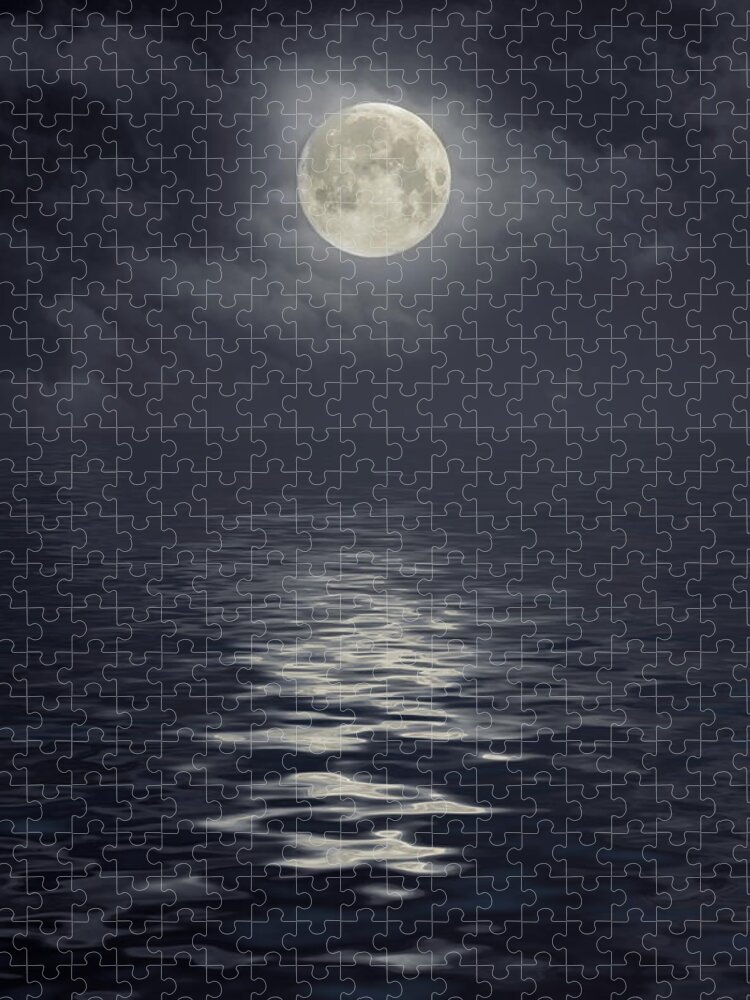 Scenics Jigsaw Puzzle featuring the photograph Moon Under Ocean by Andreyttl