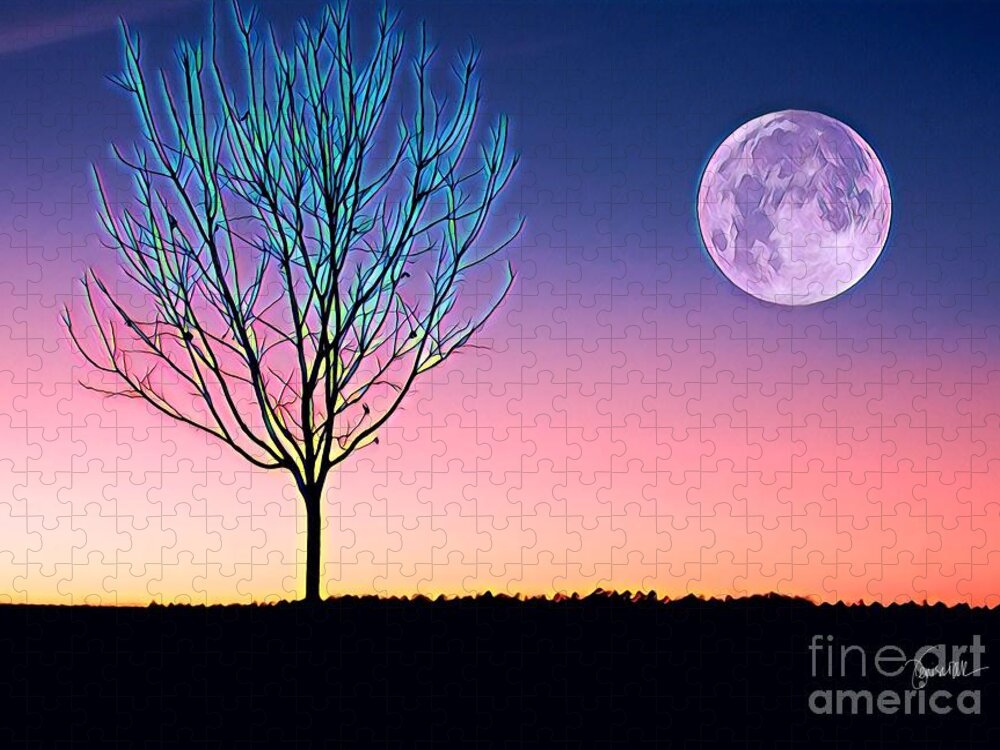 Nature Jigsaw Puzzle featuring the painting Moonrise by Denise Railey