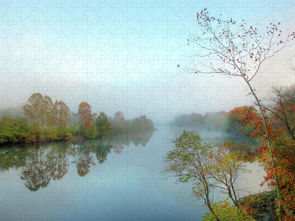 Scenics Jigsaw Puzzle featuring the photograph Morning Mist On The James River In by Denistangneyjr