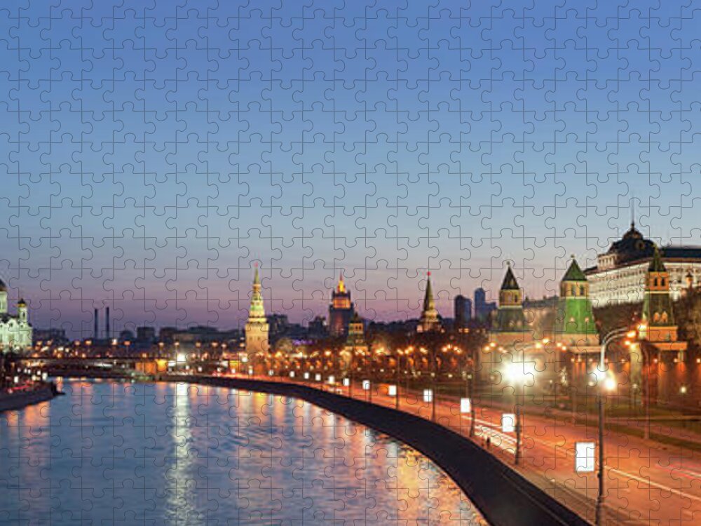 Panoramic Jigsaw Puzzle featuring the photograph Moscow River At Dusk by Siegfried Layda