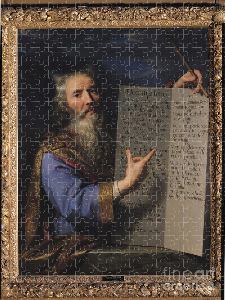 Art Jigsaw Puzzle featuring the painting Moses With The Tablets Of The Law, 1663 by Philippe De Champaigne