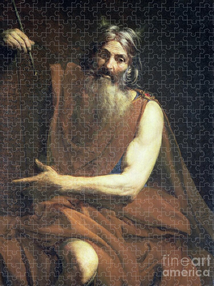 Christianity Jigsaw Puzzle featuring the painting Moses With The Tablets Of The Law, C.1627-32 by Valentin De Boulogne