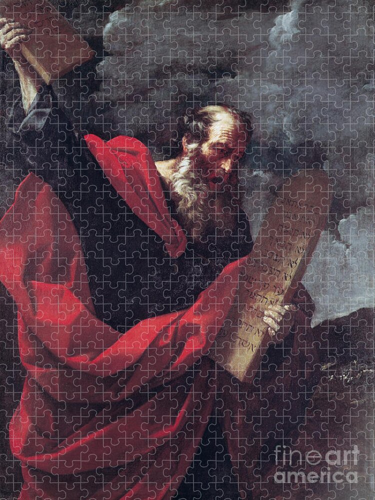 Art Jigsaw Puzzle featuring the painting Moses With The Tablets Of The Law by Guido Reni