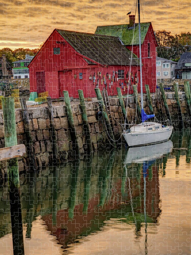 Motif 1 Jigsaw Puzzle featuring the photograph Motif 1 Sunrise in New England Rockport Harbor by Gregory Ballos