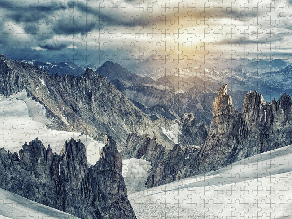 Scenics Jigsaw Puzzle featuring the photograph Mountain Range In The Mont Blanc Massif by Buena Vista Images
