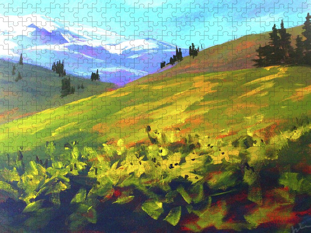 Alpine Field Jigsaw Puzzle featuring the painting Mountain Spring by Nancy Merkle