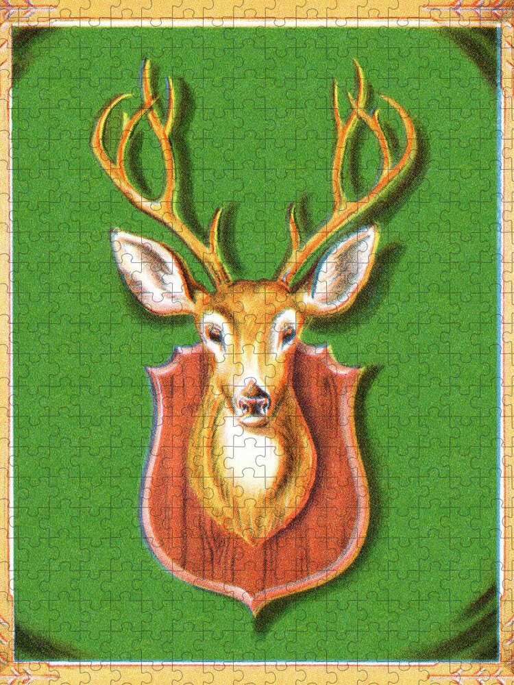 Activity Jigsaw Puzzle featuring the drawing Mounted Deer Head by CSA Images