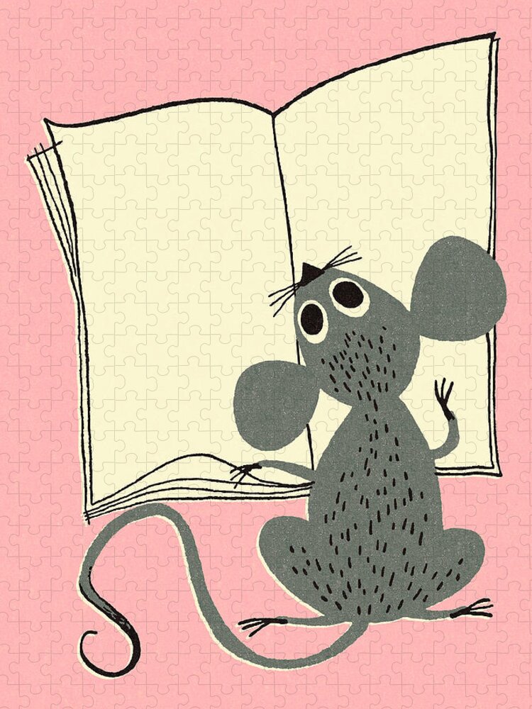 Animal Jigsaw Puzzle featuring the drawing Mouse Reading a Book by CSA Images