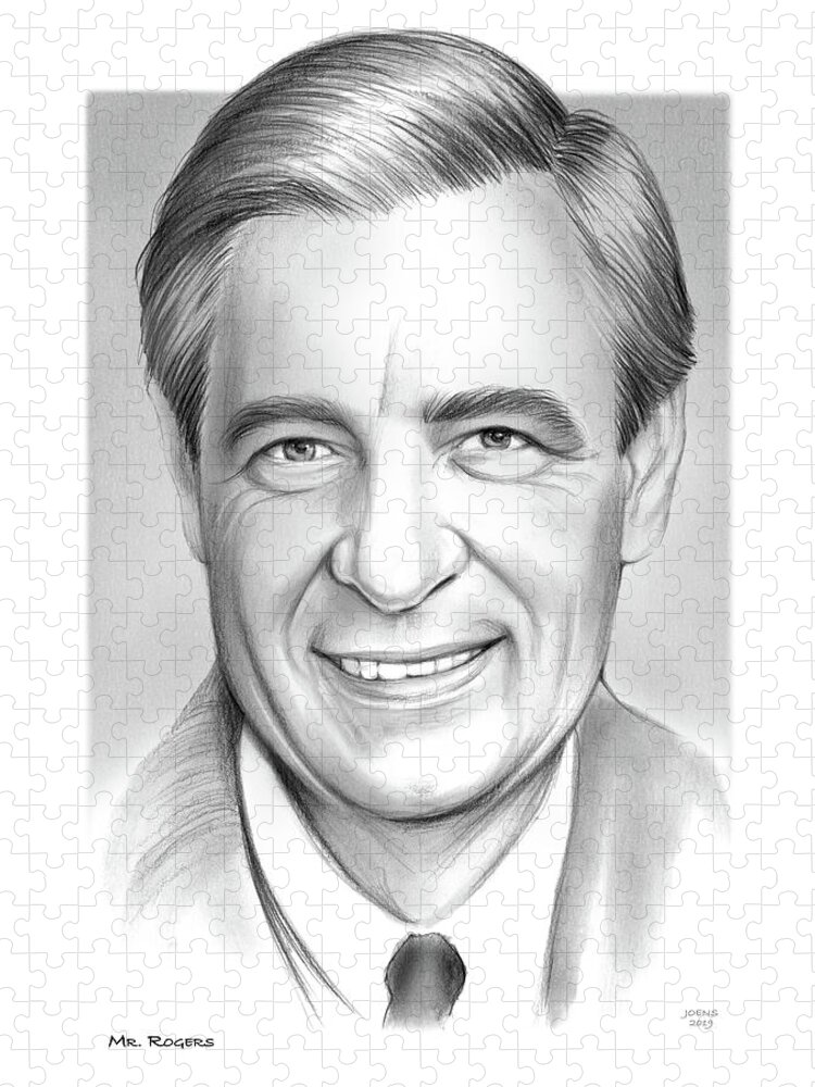 Mr. Rogers Puzzle featuring the drawing Mr Rogers by Greg Joens