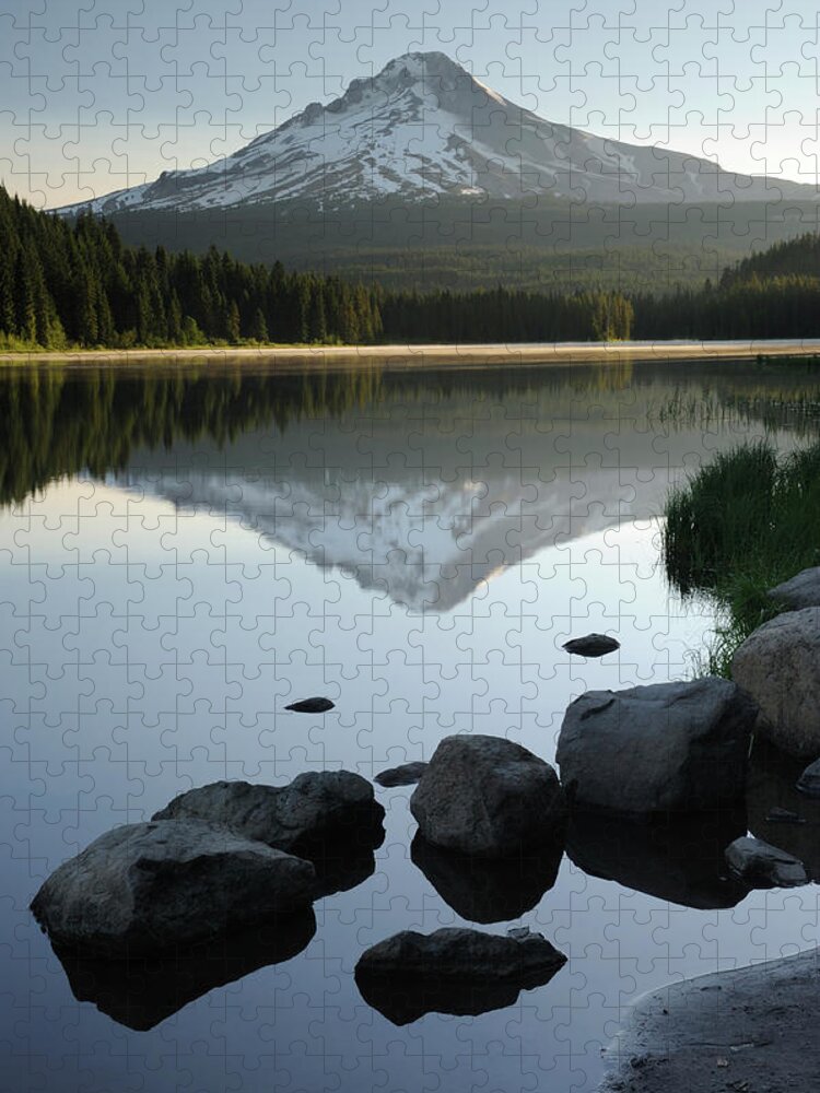 Scenics Jigsaw Puzzle featuring the photograph Mt Hood And Trillium Lake At Dawn by Aimintang