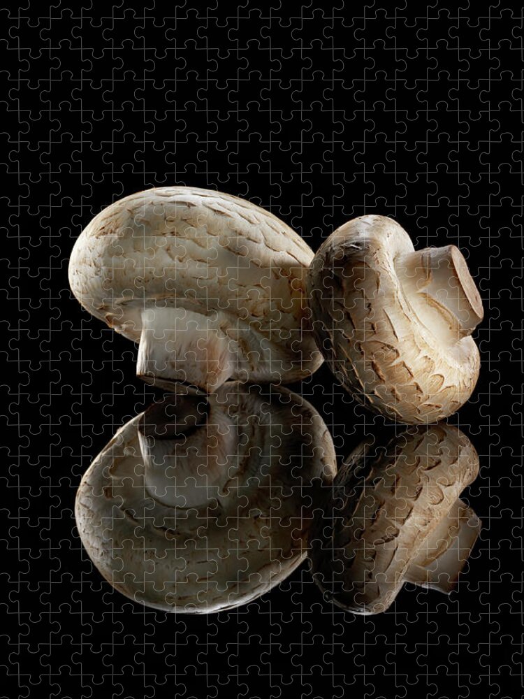 Edible Mushroom Jigsaw Puzzle featuring the photograph Mushrooms On Black by Lew Robertson