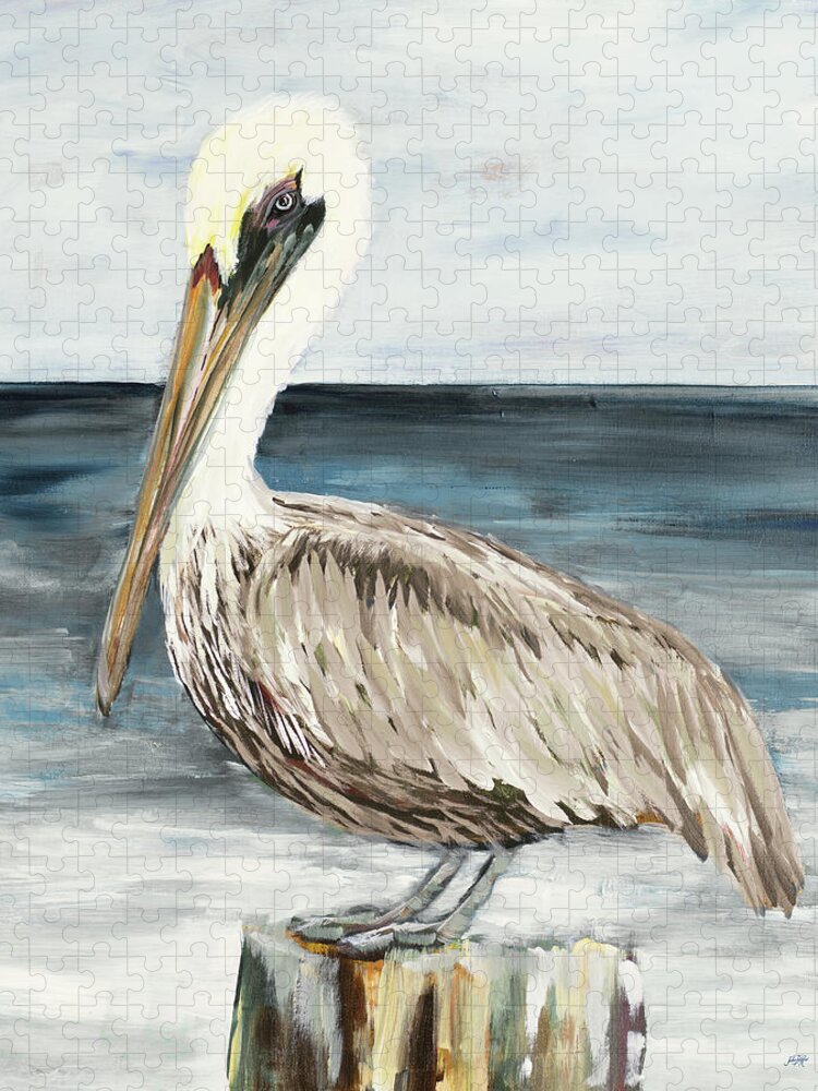 Perched Jigsaw Puzzle featuring the painting Muted Perched Pelican by South Social D