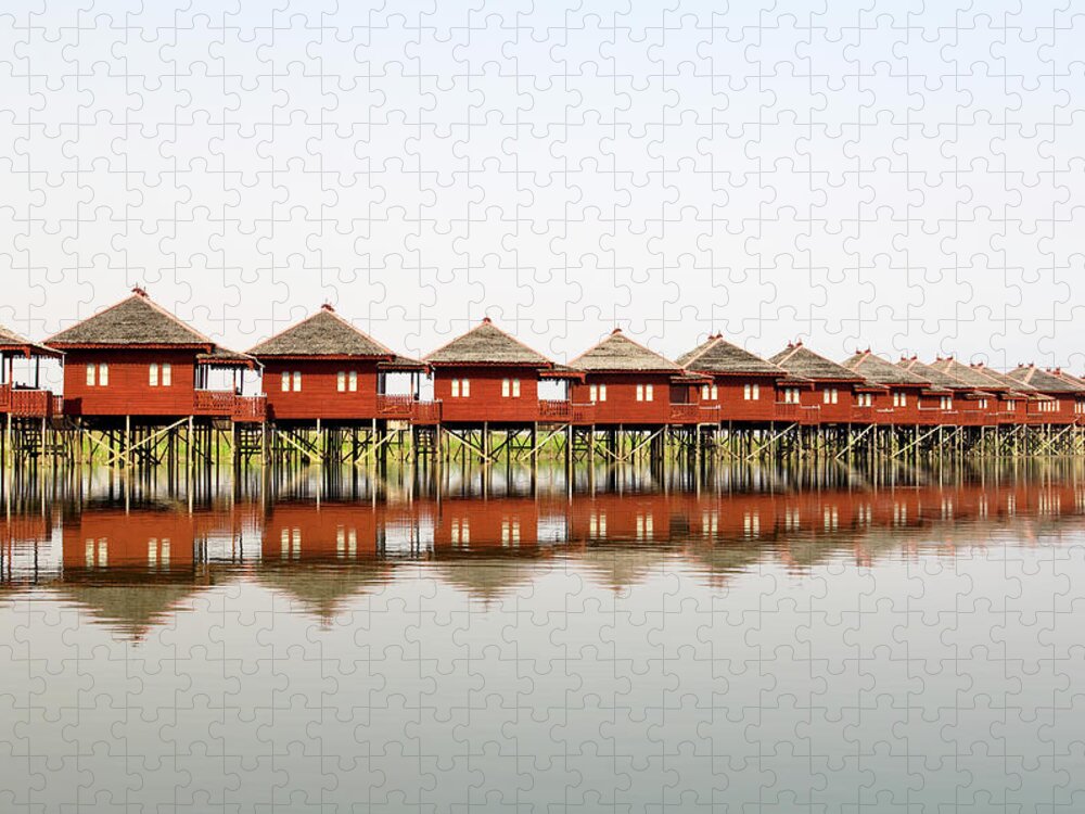 Log Cabin Jigsaw Puzzle featuring the photograph Myanmar, Inle Lake, Hua Pin Resort by Andrea Pistolesi