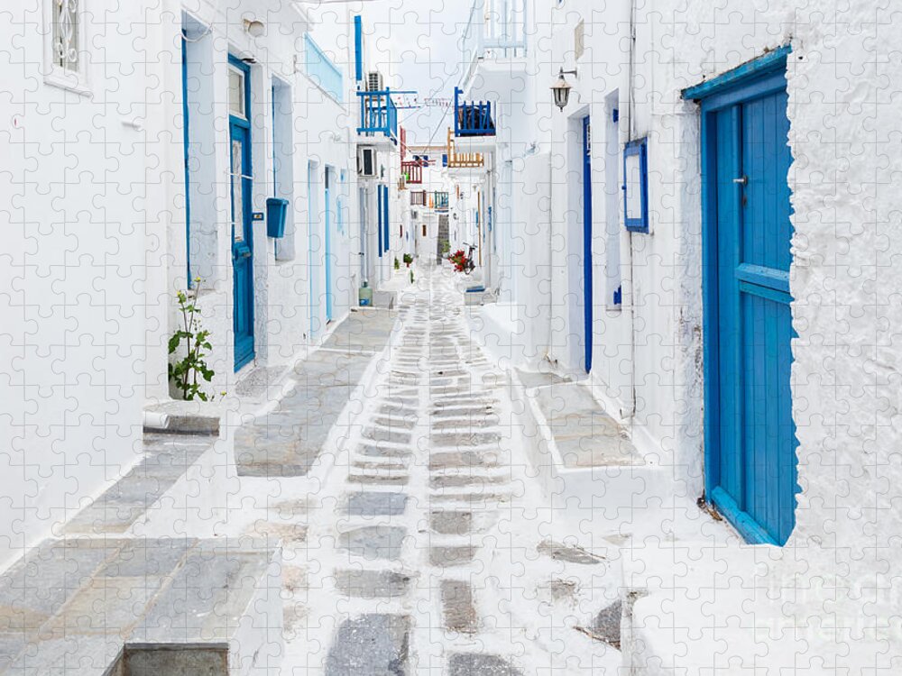 City Jigsaw Puzzle featuring the photograph Mykonos Streetview Greece by Zgphotography