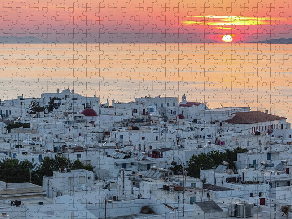 Scenics Jigsaw Puzzle featuring the photograph Mykonos Sunset, Greece by Deimagine