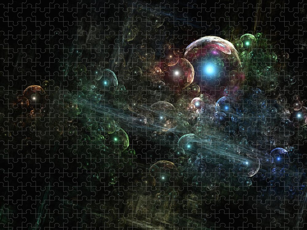 Fractals Jigsaw Puzzle featuring the digital art Mystery Of The Orb Cluster by Rolando Burbon