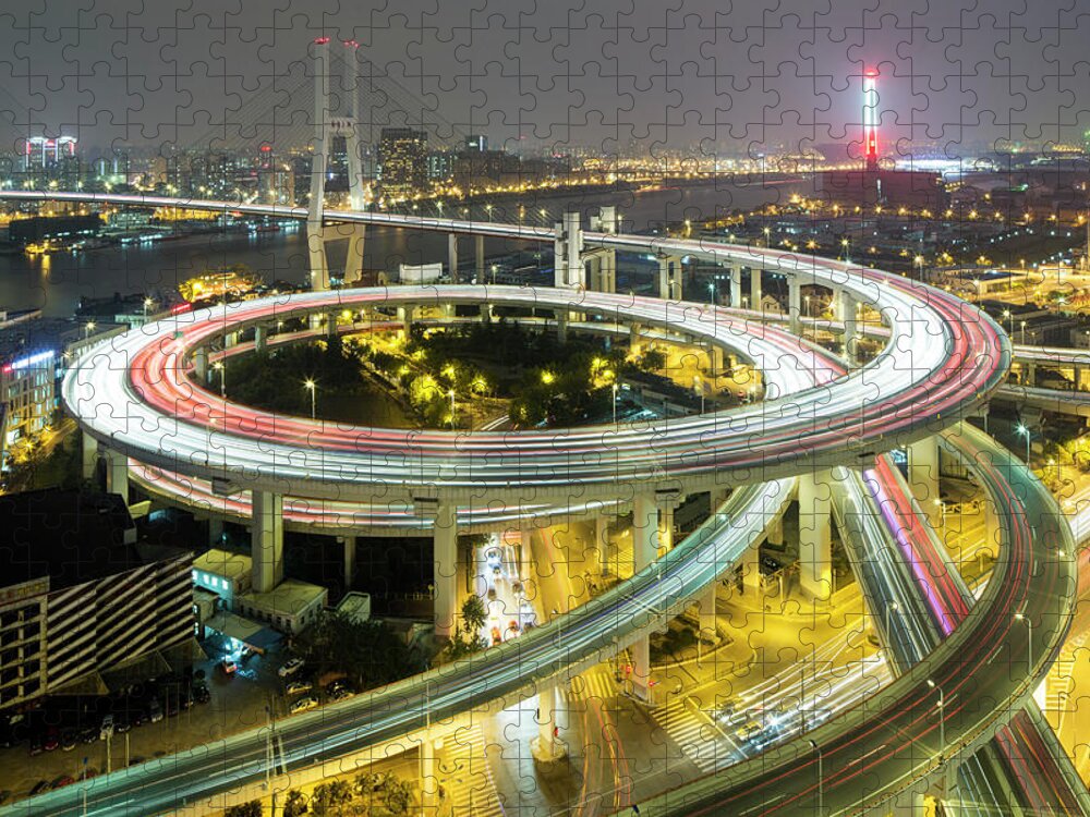 Curve Jigsaw Puzzle featuring the photograph Nanpu Bridge, Shanghai, China by Paul Souders