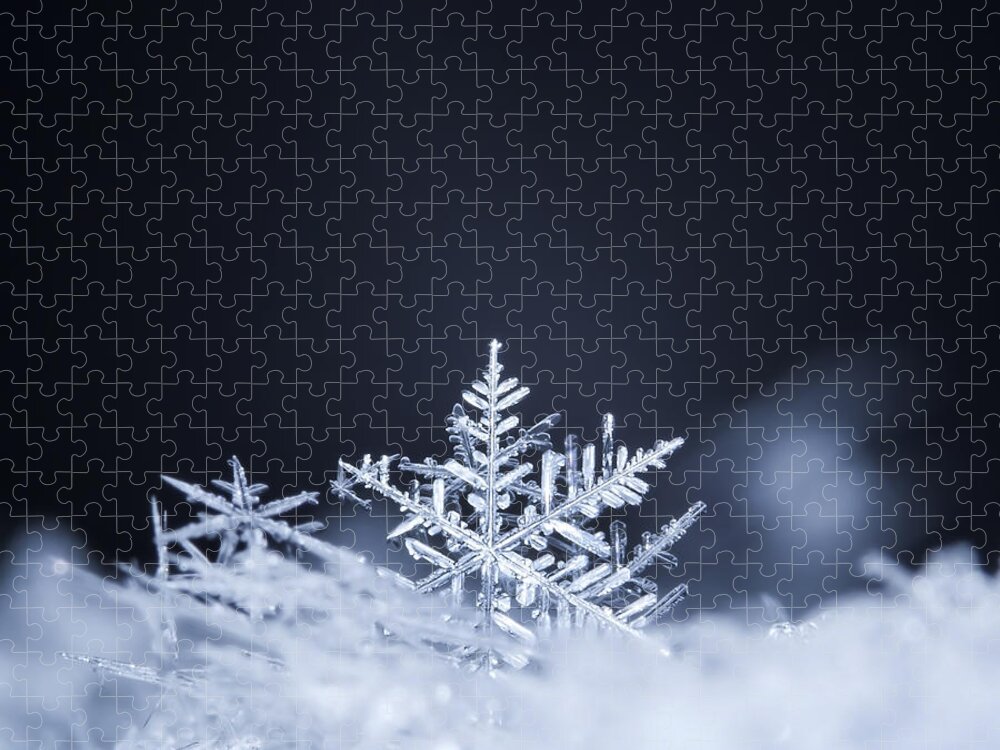 Snowfall Jigsaw Puzzle featuring the photograph Natural Snowflakes On Snow Photo Real by Ch123