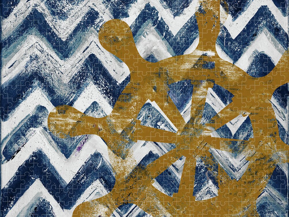 Nautical Jigsaw Puzzle featuring the mixed media Nautical Chevron II by Patricia Pinto