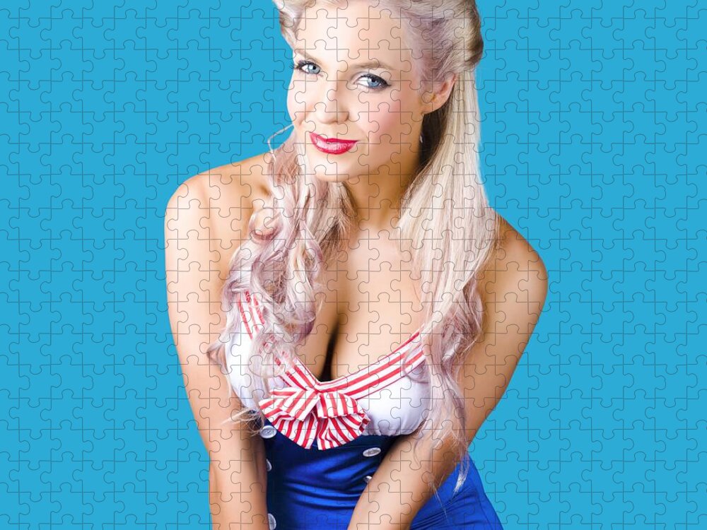 Sailor Jigsaw Puzzle featuring the photograph Navy pinup woman by Jorgo Photography
