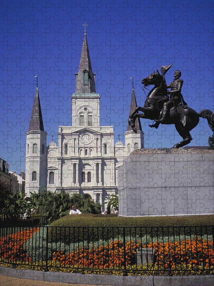 Statue Jigsaw Puzzle featuring the photograph New Orleans, St. Louis Cathedral And by Jvt