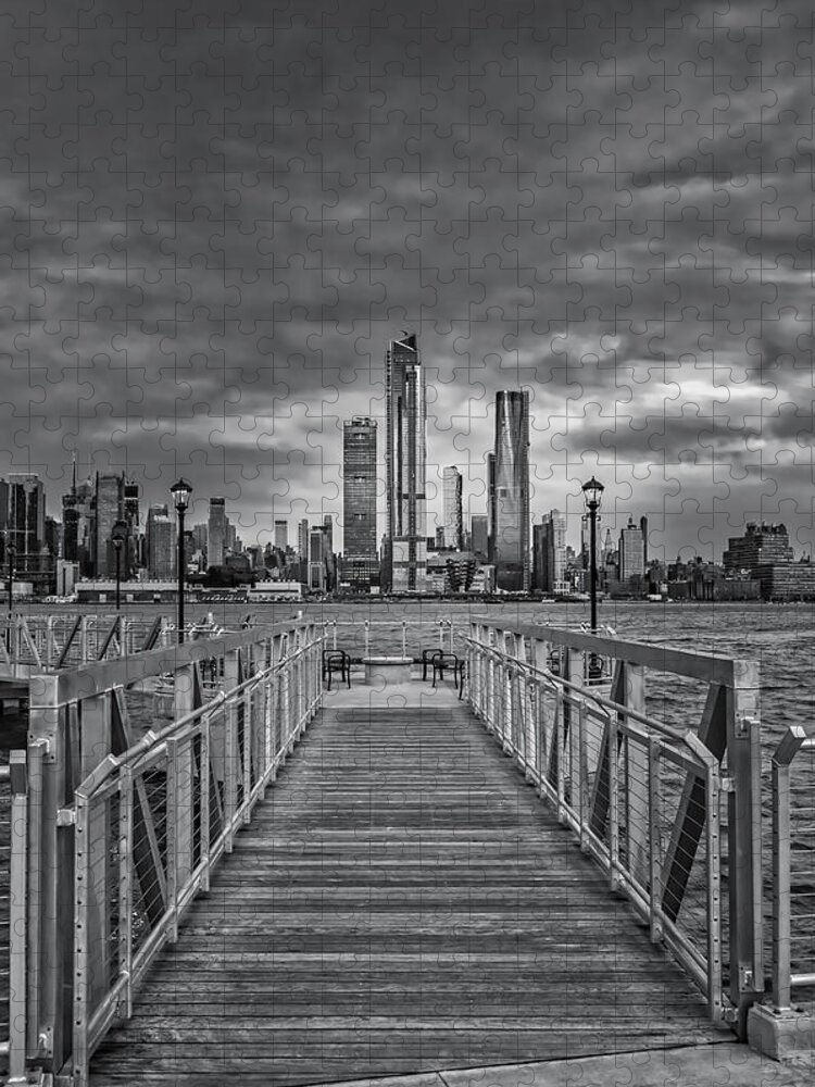 Chelsea Jigsaw Puzzle featuring the photograph New York City Skyline Sundown BW by Susan Candelario