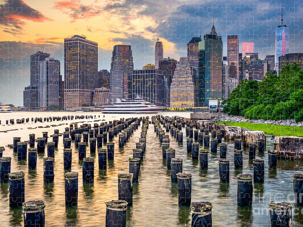Usa Jigsaw Puzzle featuring the photograph New York City Usa City Skyline by Sean Pavone