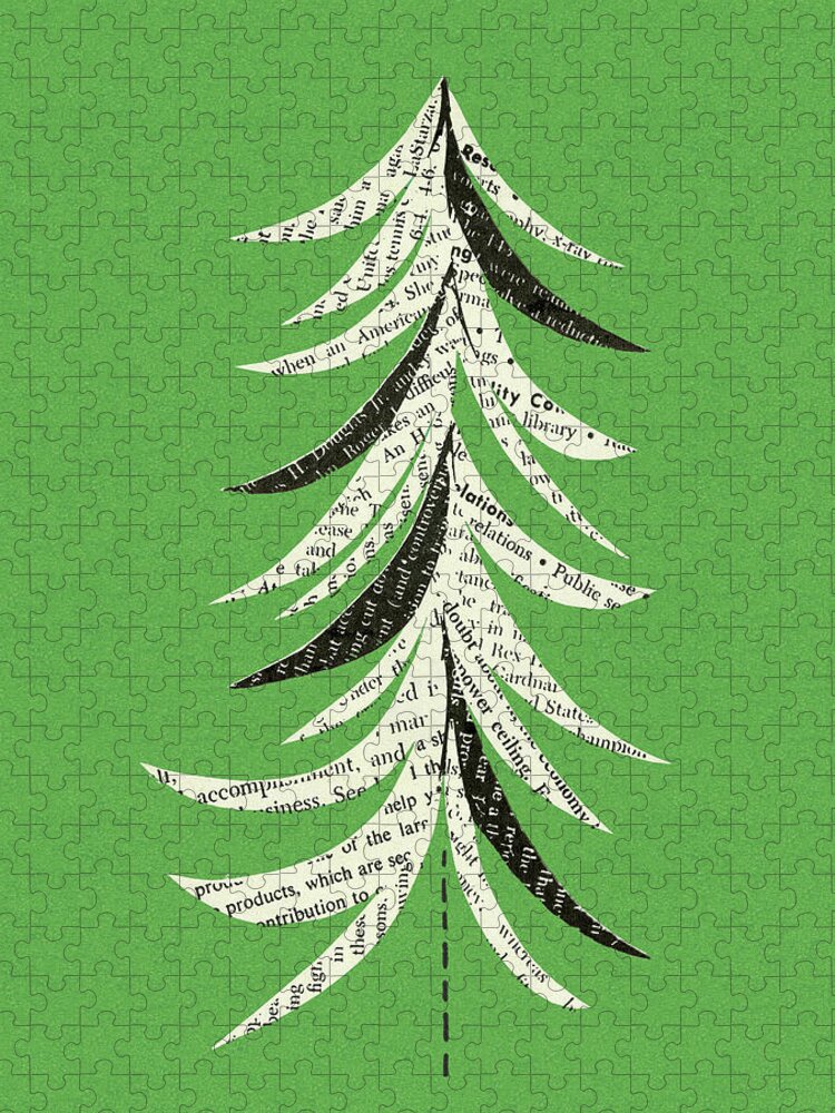 Abstract Jigsaw Puzzle featuring the drawing Newspaper Christmas Tree by CSA Images