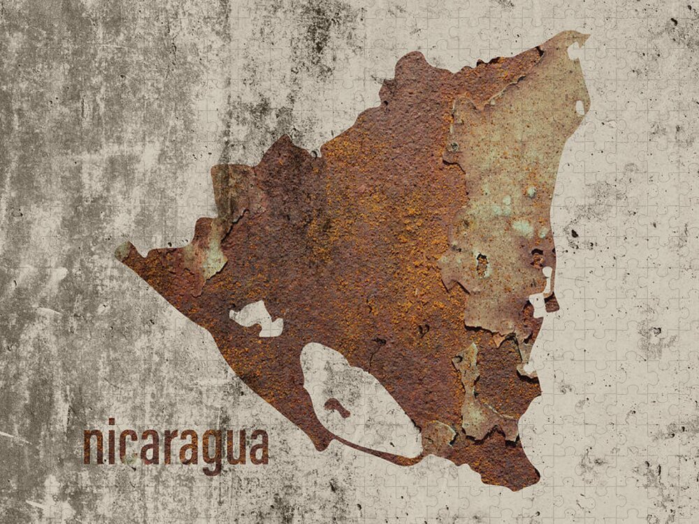 Nicaragua Jigsaw Puzzle featuring the mixed media Nicaragua Map Rusty Cement Country Shape Series by Design Turnpike