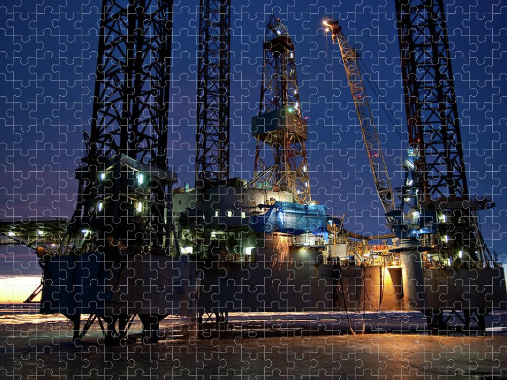 Outdoors Jigsaw Puzzle featuring the photograph Night Shift On Oilrig by Jens Auer