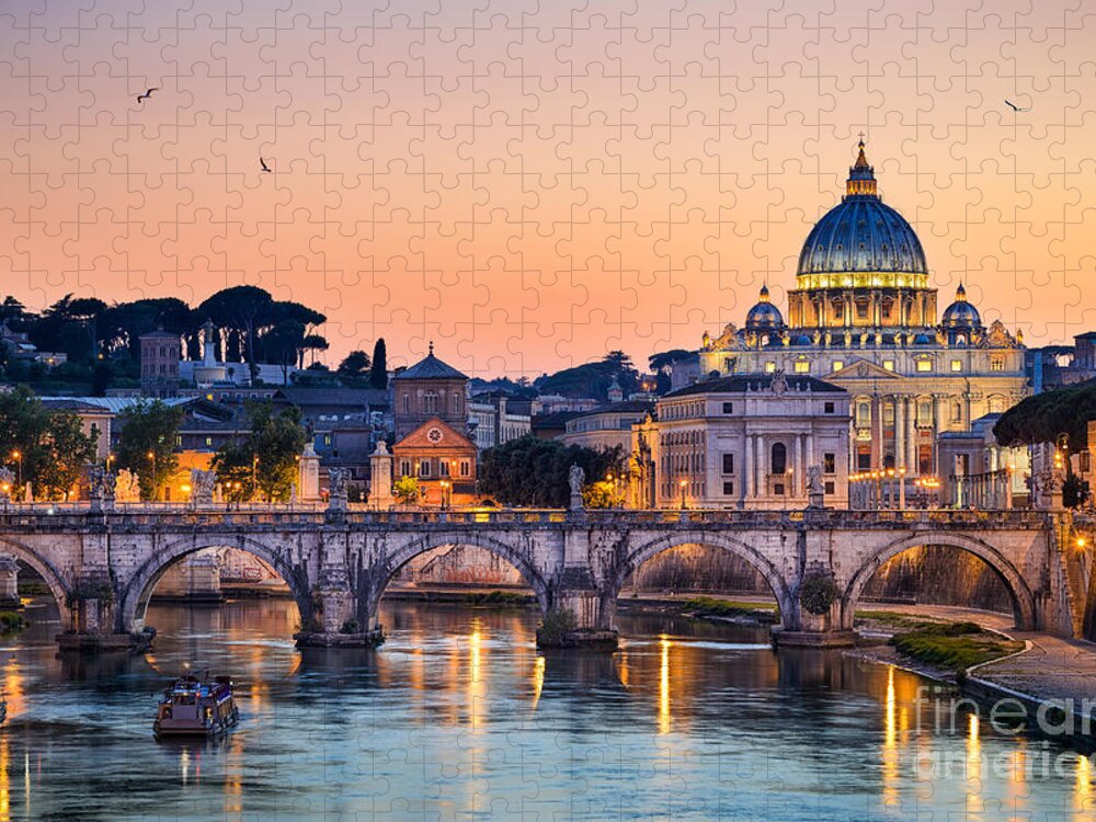 City Jigsaw Puzzle featuring the photograph Night View Of The Basilica St Peter by Mapics