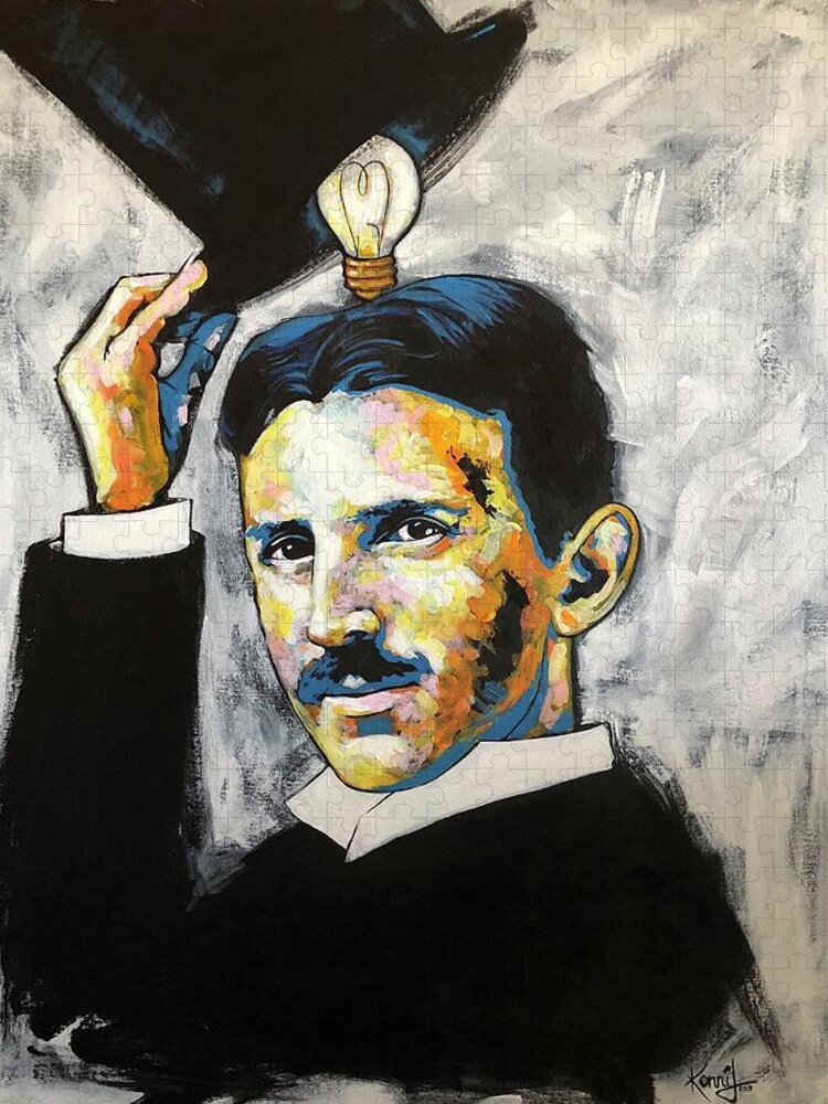 Nikola Tesla Jigsaw Puzzle featuring the painting Nikola Tesla by Konni Jensen