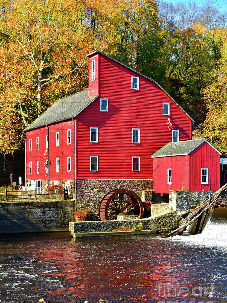 Clinton New Jersey Jigsaw Puzzle featuring the photograph NJ Red Mill and Autumn Gold by Regina Geoghan