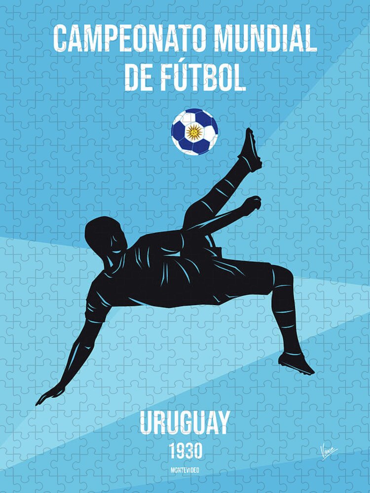 World Jigsaw Puzzle featuring the digital art No01 My 1930 Uruguay Soccer World Cup poster by Chungkong Art