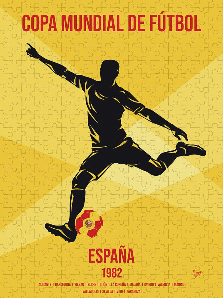 World Puzzle featuring the digital art No12 My 1982 Spain Soccer World Cup poster by Chungkong Art