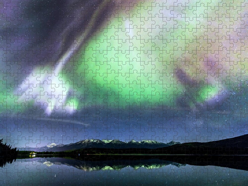 Northern Lights Jigsaw Puzzle featuring the photograph Northern lights over Jasper by Matteo Colombo
