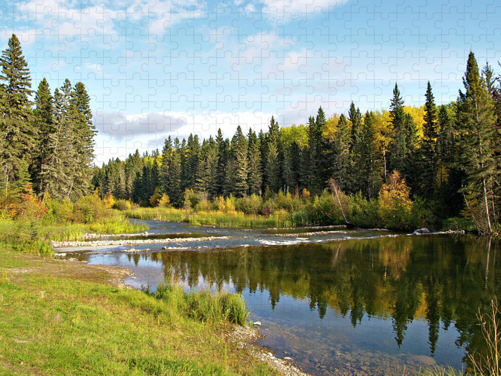 Outdoors Jigsaw Puzzle featuring the photograph Northern River In Boreal Forest by Dougall photography