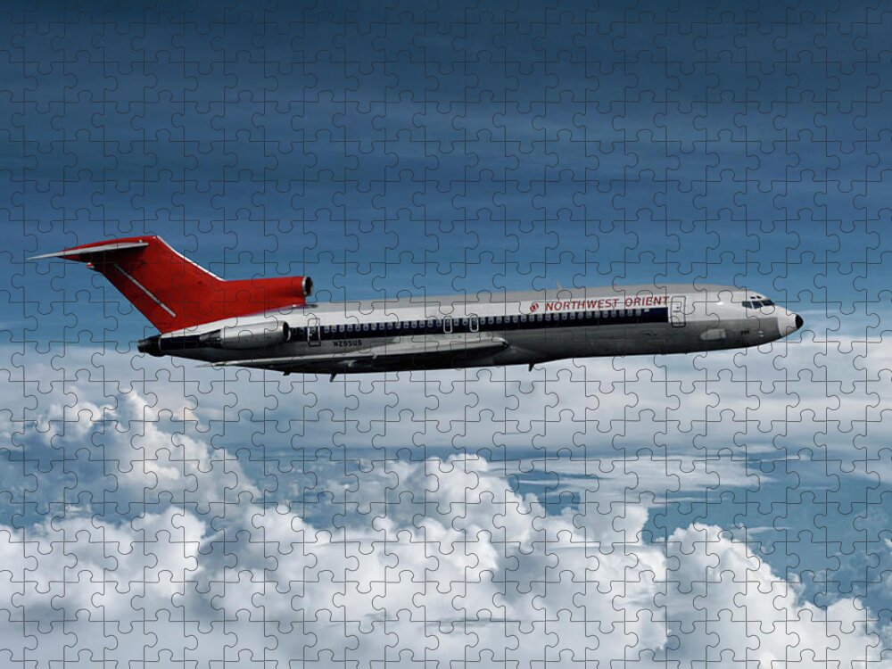 Northwest Orient Airlines Jigsaw Puzzle featuring the mixed media Northwest Orient Airlines Boeing 727 by Erik Simonsen