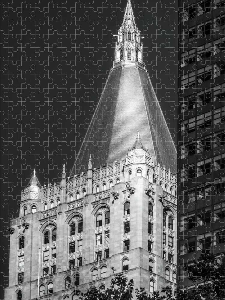 Ny Skyline Jigsaw Puzzle featuring the photograph NY Life Ins Building BW by Susan Candelario