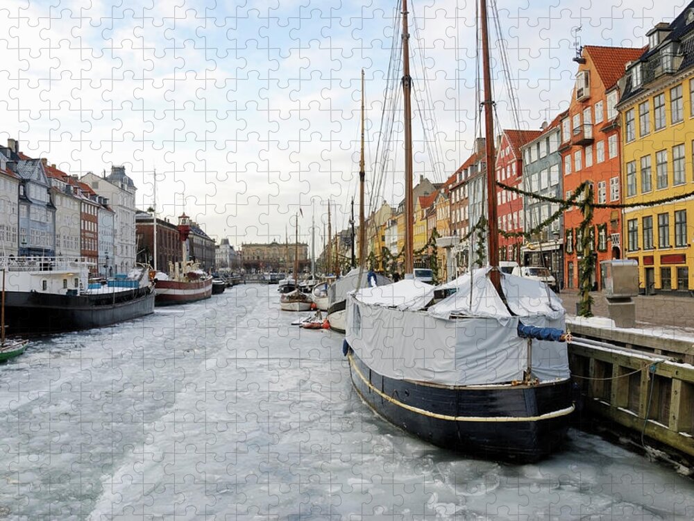 Copenhagen Jigsaw Puzzle featuring the photograph Nyhavn In Copenhagen, Denmark - Ice by Monap
